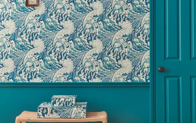 Linwood The Wave wallpaper in a blue interior