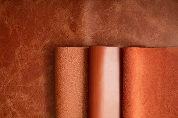 Close-up selection of genuine leather grains and finishes