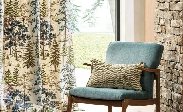 Osborne and Little Vana patterned fabric with coordinating upholstery and cushion