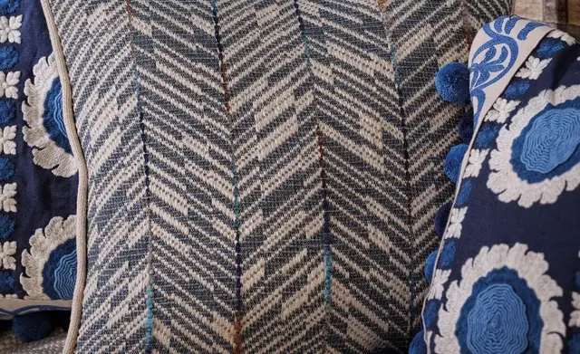 Close-up of coordinating Osborne and Little patterned and textured fabrics