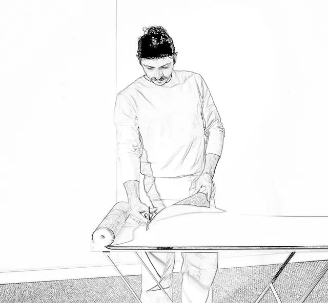 Cutting a wallpaper strip with additional length for final trimming
