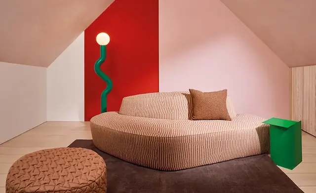 Contemporary seating upholstered in fabrics containing recycled fibres