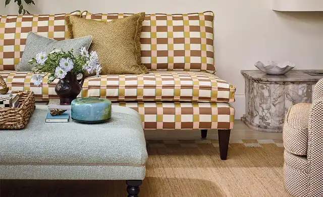 Checked upholstered sofa from the Romo Lowen fabric collection