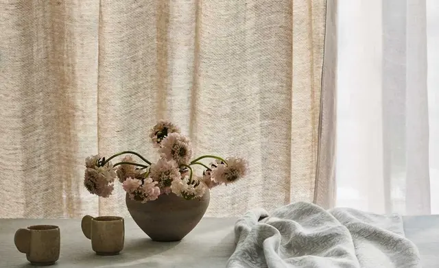Neutral Romo sheer and textured fabrics viewed together in natural light