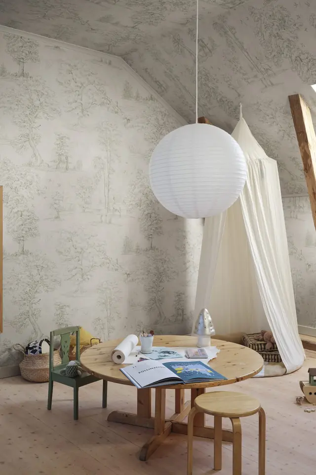 Sandberg Montfort S10742 neutral Scandinavian mural wallpaper in a modern sitting room