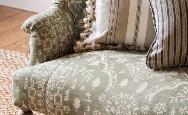Coordinating cushions and upholstery in Sanderson fabrics