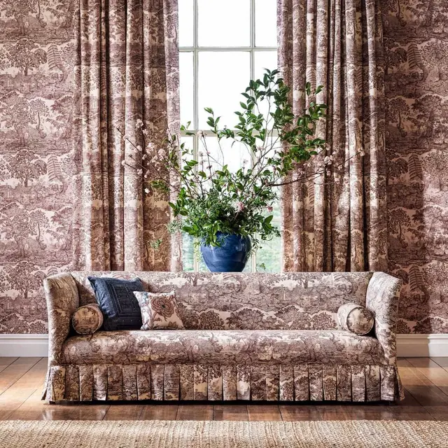 Sanderson Highgrove toile fabric used across curtains, walls and upholstery