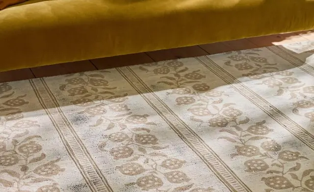 Sanderson patterned rug used in a coordinated furnished interior