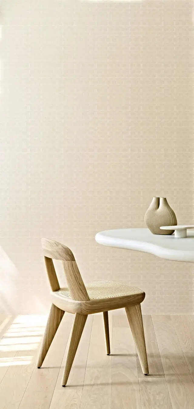 Cream semi-plain wallpaper with a restrained woven geometric structure