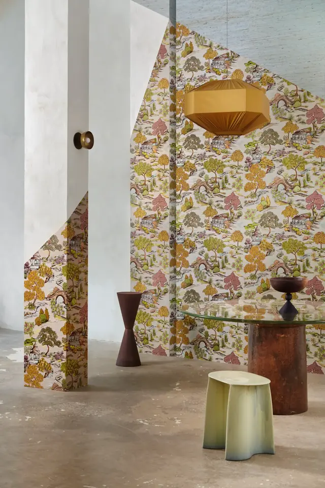 Arte Gardens of Okayama scenic design printed on sisal wallpaper