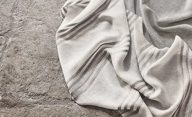 Close view of a neutral striped linen weave