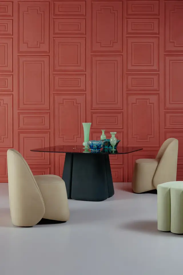 Terracotta geometric 3D wallpaper with raised architectural panels