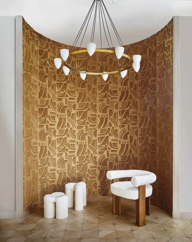 Luxury sculptural 3D wallpaper with deep geometric relief
