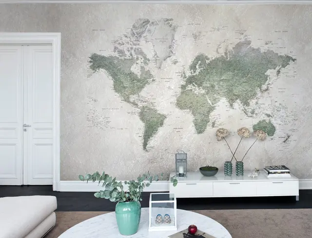Atlas-style travel wallpaper mural