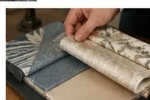 Furnishing fabric samples being compared for an upholstery project