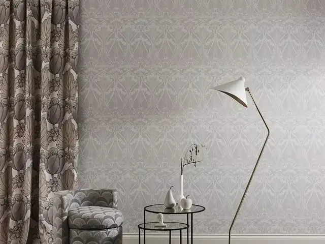 Pale Art Nouveau vintage wallpaper in a contemporary sitting room