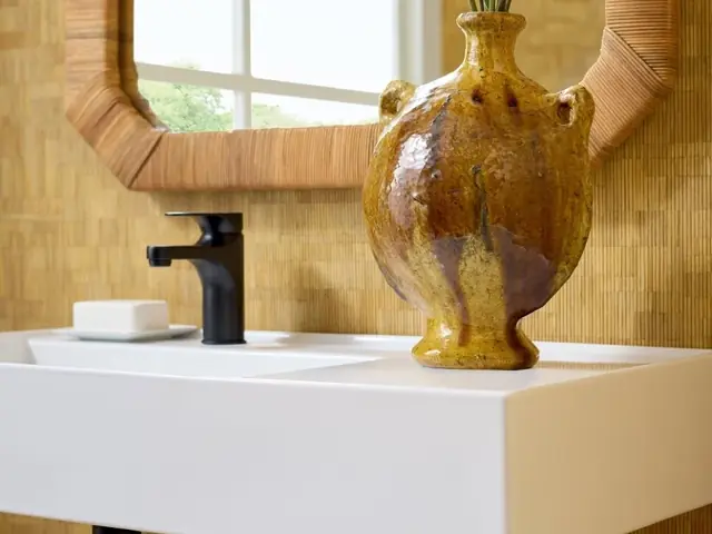 Washable designer wallpaper used in an elegant bathroom