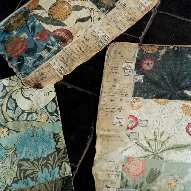 Historic Morris and Co pattern log book and design samples