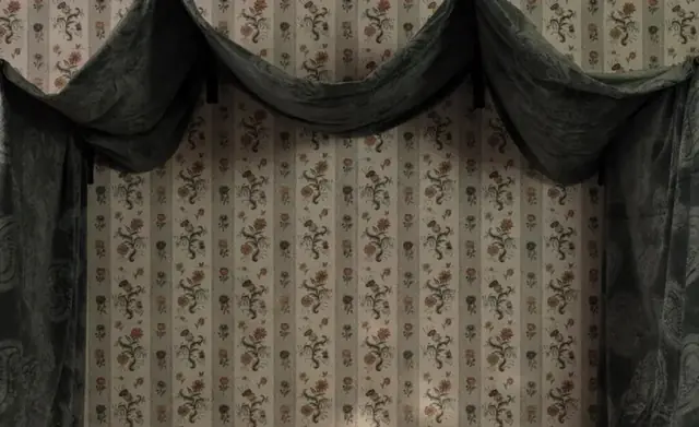 Zoffany fabric arranged as full decorative drapery