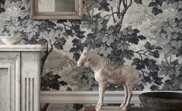 Zoffany wallpaper used in a refined interior scheme