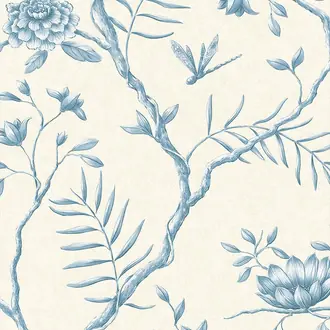 Jasper Peony China Blue Wallpaper