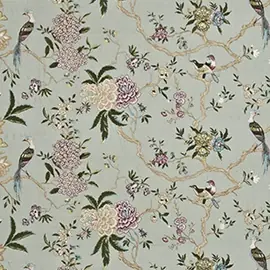 Oriental Bird Embroidery Silk Aqua Multi BF10418-2