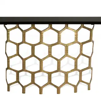 Honeycomb Console Table CCT35 Decayed Gold with Black Lacquer top