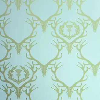 Deer Damask Wallpaper Duck Egg Blue