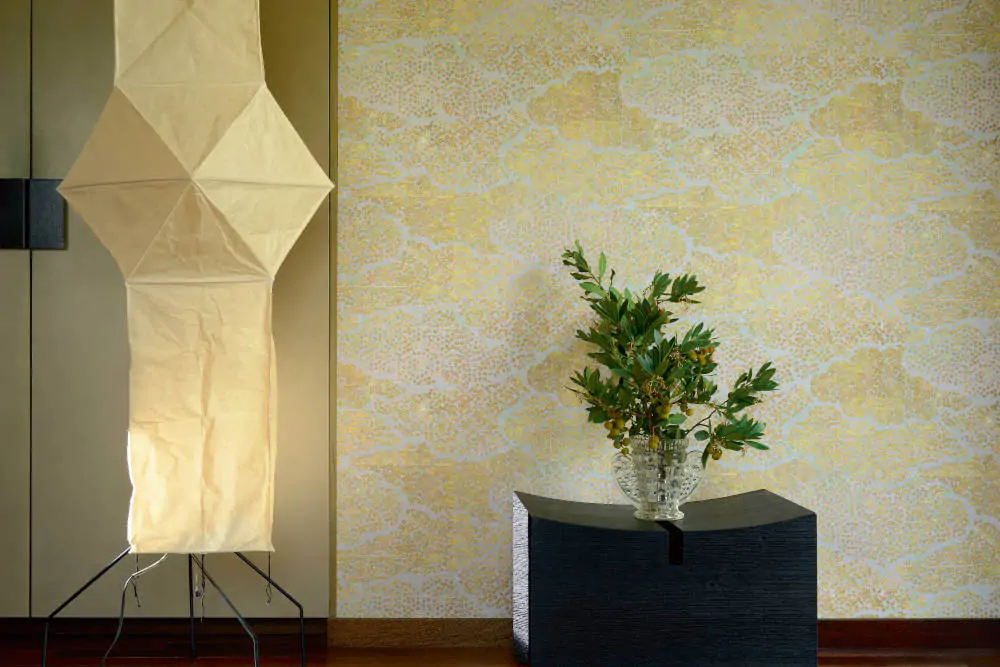 Arrange Lights and Plants Thoughtfully for Zen Style Shown with Elitis Wallpaper