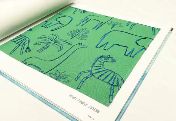 Funky Jungle Gecko Cobalt Fabric Book of Little Treasures Harlequin HLTF133538