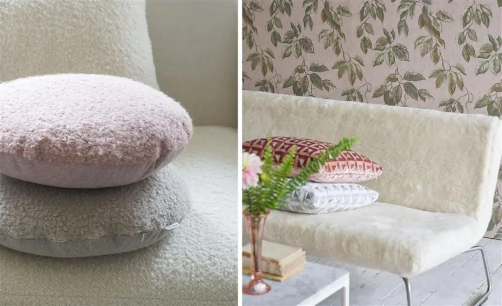 Wool Boucle Fabric styled with Faux Sheepskin from Designers Guild
