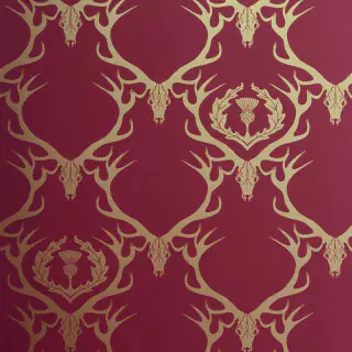 Deer Damask Wallpaper Claret Gold