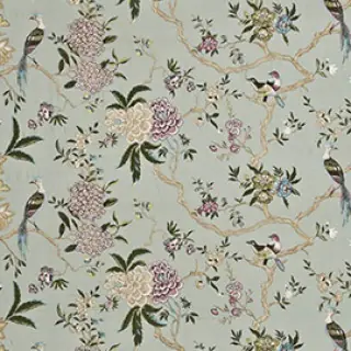Oriental Bird Embroidery Silk Aqua Multi BF10418-2