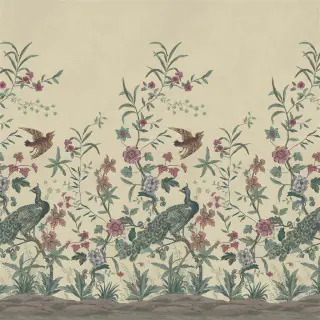 John Derian Peacock Toile Scene 1 Wallpaper Parchment PJD6013/03