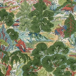thibaut-pagoda-trees-fabric-f942022-coral-and-green