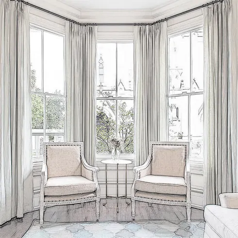 Bay windows with two chairs infront