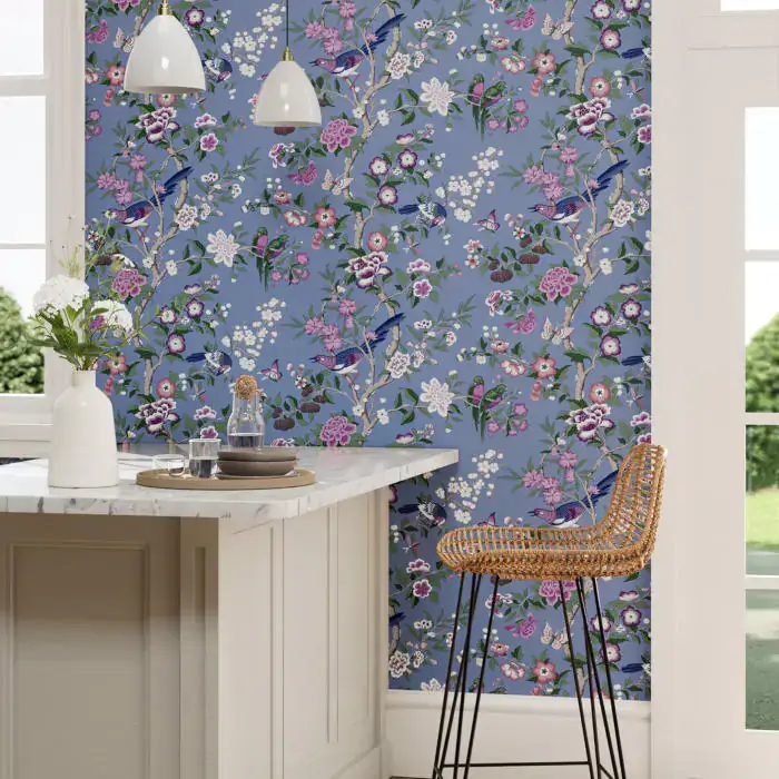 Chinoiserie Hall Wallpaper from Sanderson in Blueberry and Purple