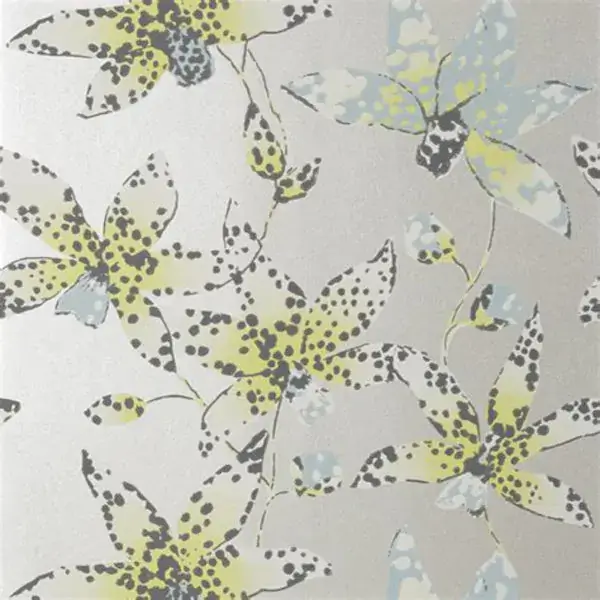 Contemporary Floral Wallpaper Spotted Orchid in Metallic Silver from Anna French