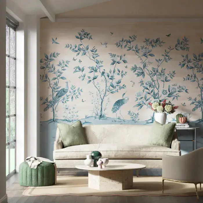 Florence Wallpaper in Powder/China Blue by Diane Hill for Harlequin