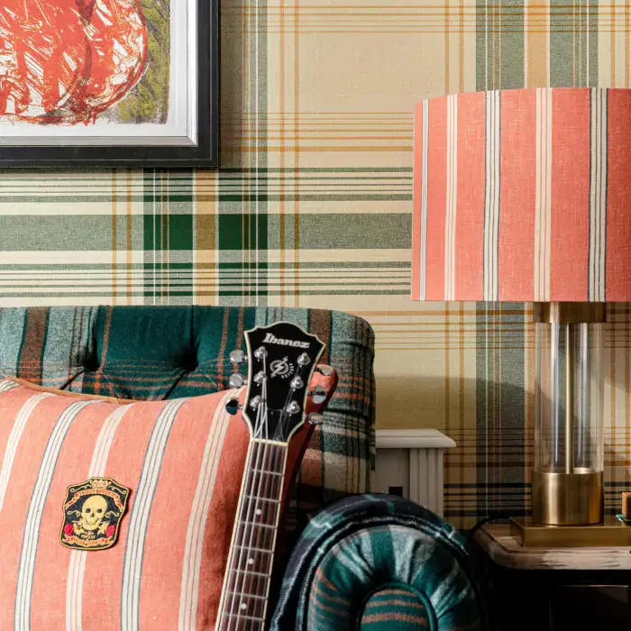 Monterey Tartan Wallpaper in Taupe by Mind the Gap