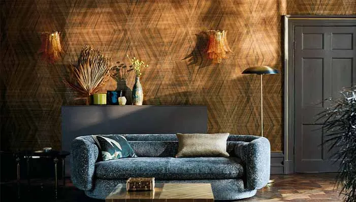 Light brown designer wallpaper with a geometric pattern adding a sophisticated touch to your decor.