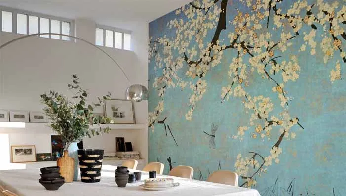 Floral wallpaper bringing a touch of nature to a bedroom decor.