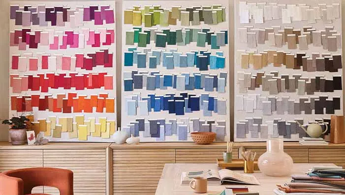 A collection of linen fabric swatches in neutral tones, showcasing the natural texture and breathable quality of linen.