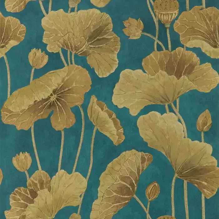 Lotus Leaf Wallpaperin Oriental Green and Olive by Sanderson