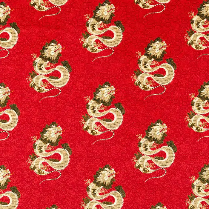 Sanderson Velvet Fabrics Water Dragon in Cinnabar Red